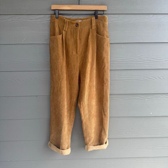 Petal & Pup Talaren Cuffed Corduroy Pleated High Rise Pants Tan Camel Size 8 - Picture 2 of 6